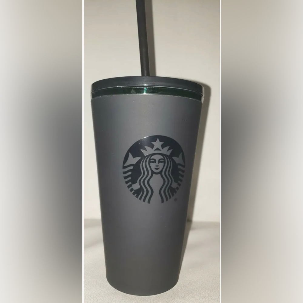 Starbucks Matte Black Acrylic Cold Cup with Emerald Logo & Rim, 16oz Grande